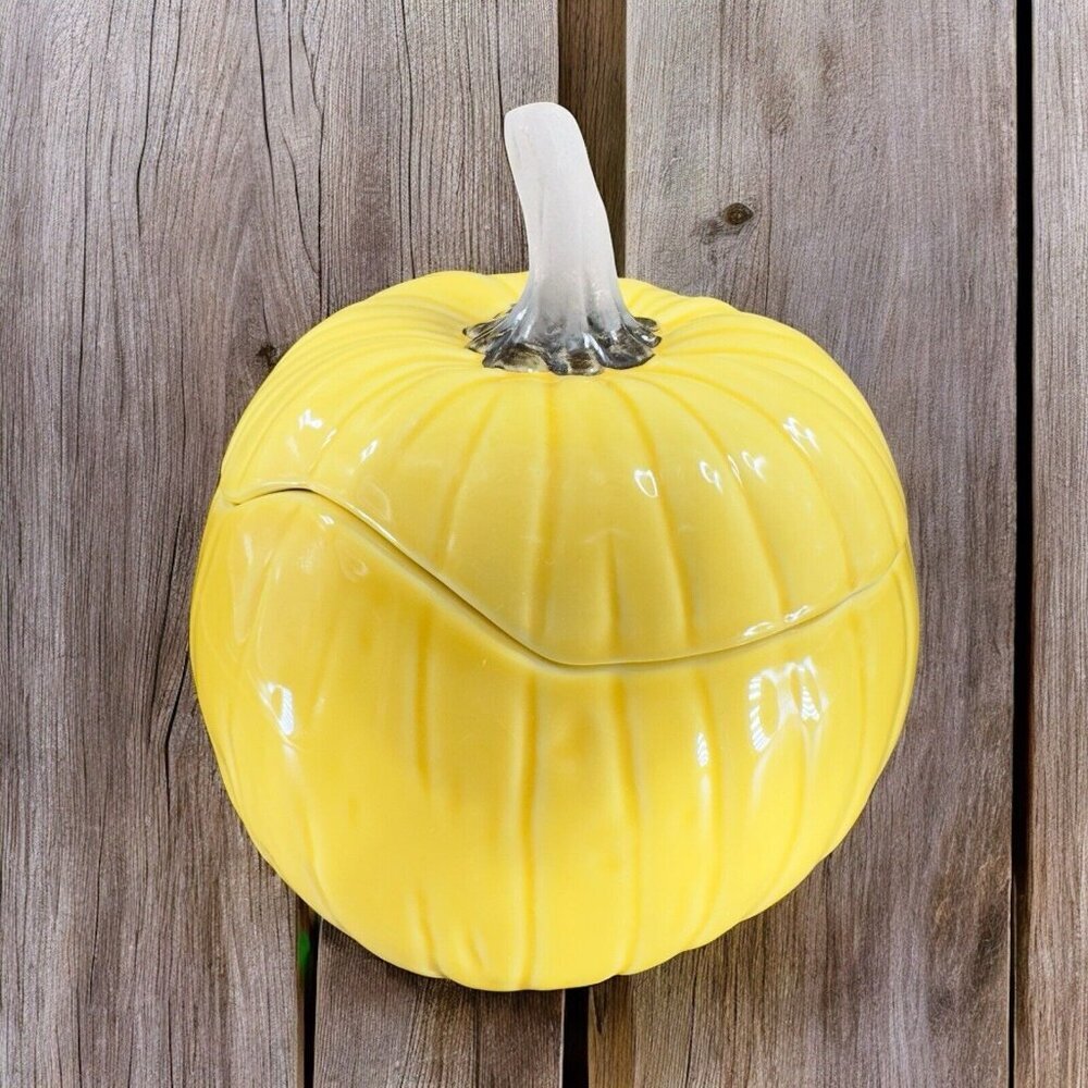 Crate & Barrel B Eigen Harvest‎ Yellow Pumpkin Squash Ceramic Bowl Canister Jar